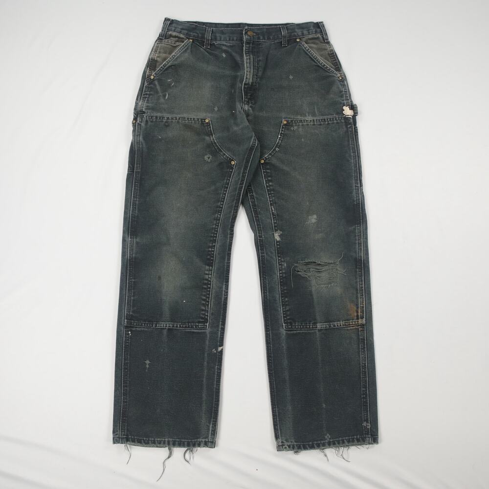 Vintage Carhartt B01 BLK Distressed Faded Black Double Knee Pants 32x29